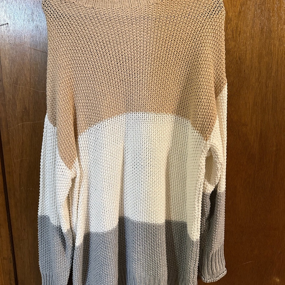 Colorblock Knit Sweater - Tan, Cream, Gray